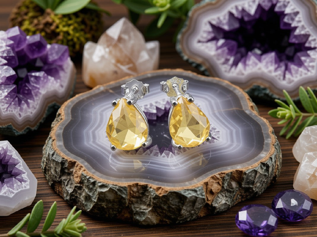 Boucles d'Oreilles Argent 925 Poinçon | Citrine Naturelle Taille Larme – Prospérité, Joie & Éclat Doré