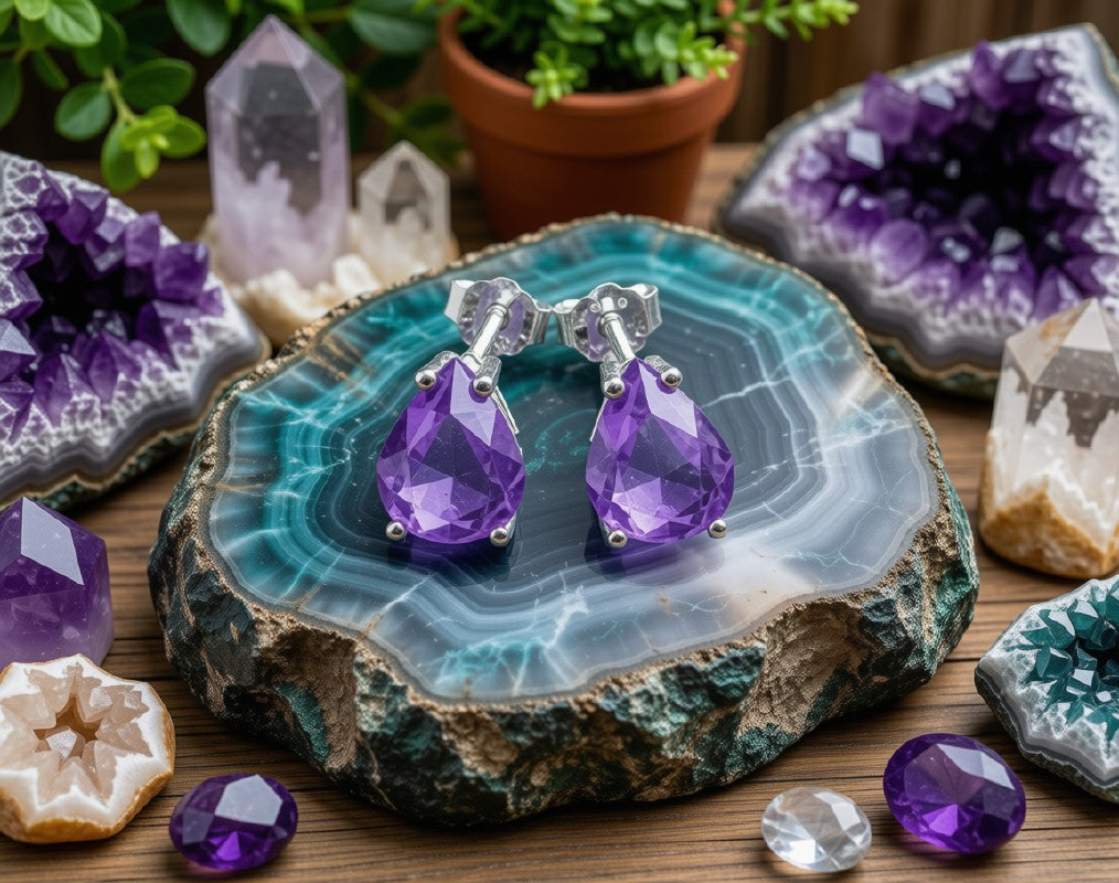 Boucles d'Oreilles Argent 925 Poinçon | Améthyste Naturelle Taille Larme – Sagesse, Intuition & Magie Violette
