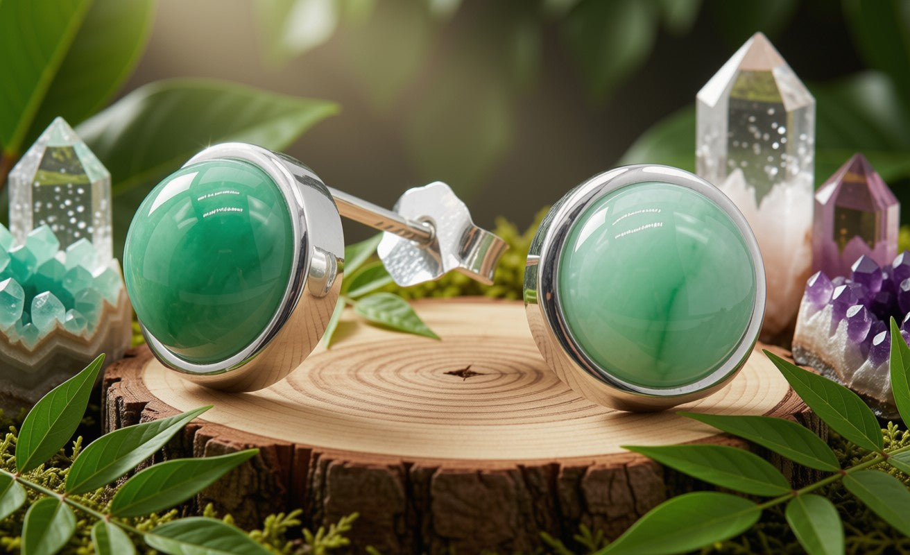 Boucles d'Oreilles Argent 925 Poinçon | Jade Vert Naturel Rond Poli – Sagesse Millénaire, Chance & Harmonie Zen