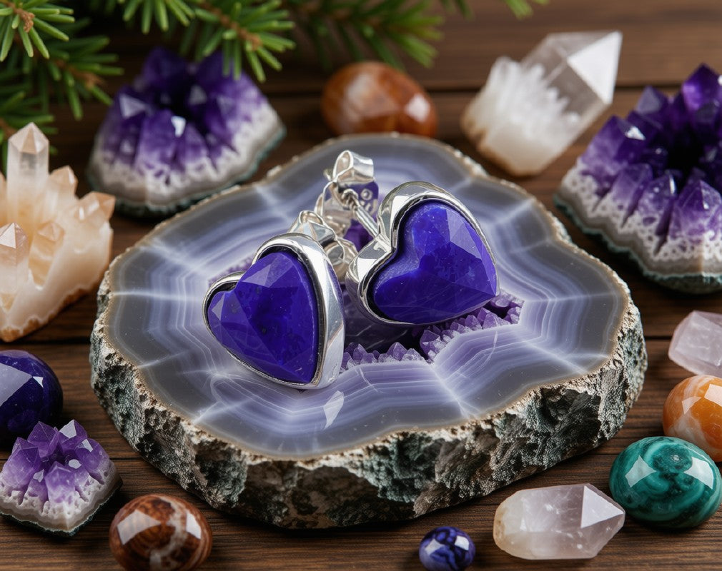 Boucles d'Oreilles Argent 925 Poinçon | Lapis Lazuli Naturel Forme Cœur – Sagesse Royale, Spiritualité & Amour