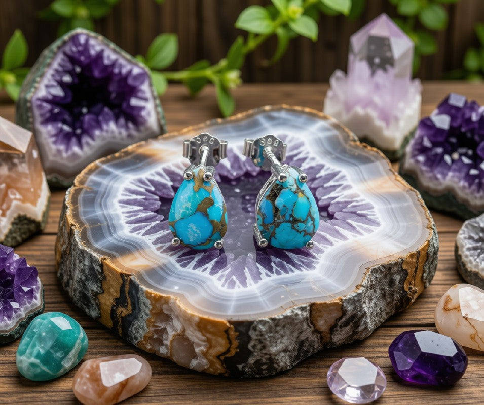 Boucles d'Oreilles Argent 925 Poinçon | Turquoise Naturelle Taille Larme – Bijou Bohème & Protection