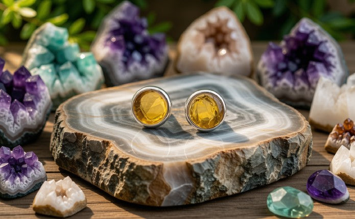 Boucles d'Oreilles Argent 925 Poinçon | Citrine Brute Naturelle – Prospérité, Joie & Éclat Solaire Brut