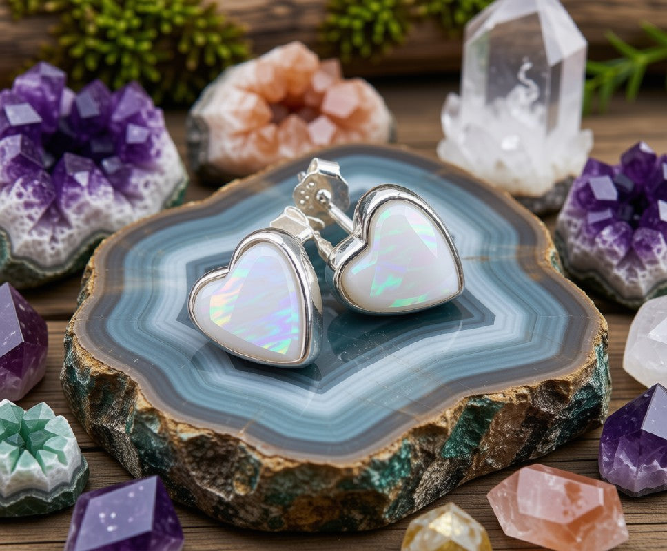 Boucles d'Oreilles Argent 925 Poinçon | Pierre de Lune Naturelle Forme Cœur – Magie Lunaire, Féminité & Amour