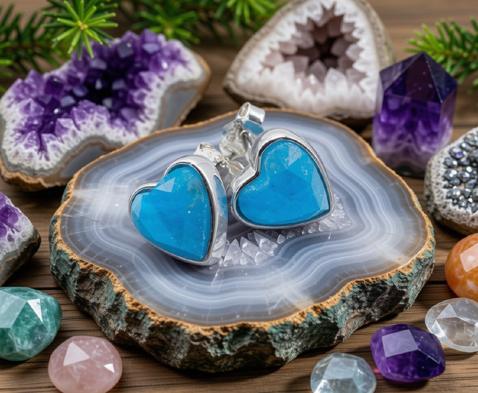 Boucles d'Oreilles Argent 925 Poinçon | Apatite Naturelle Forme Cœur – Rareté, Motivation & Amour Créatif