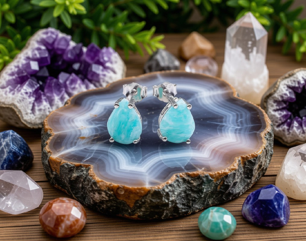 Boucles d'Oreilles Argent 925 Poinçon | Amazonite Naturelle Taille Larme – Harmonie, Apaisement & Nature