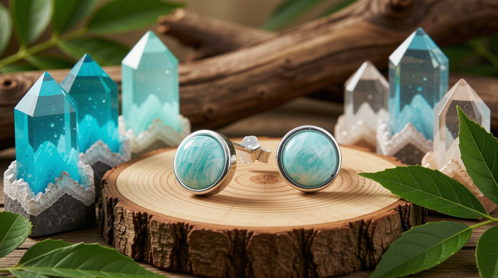 Boucles d'Oreilles Argent 925 Poinçon | Amazonite Naturelle Ronde Polie – Harmonie, Douceur & Élégance Tropicale