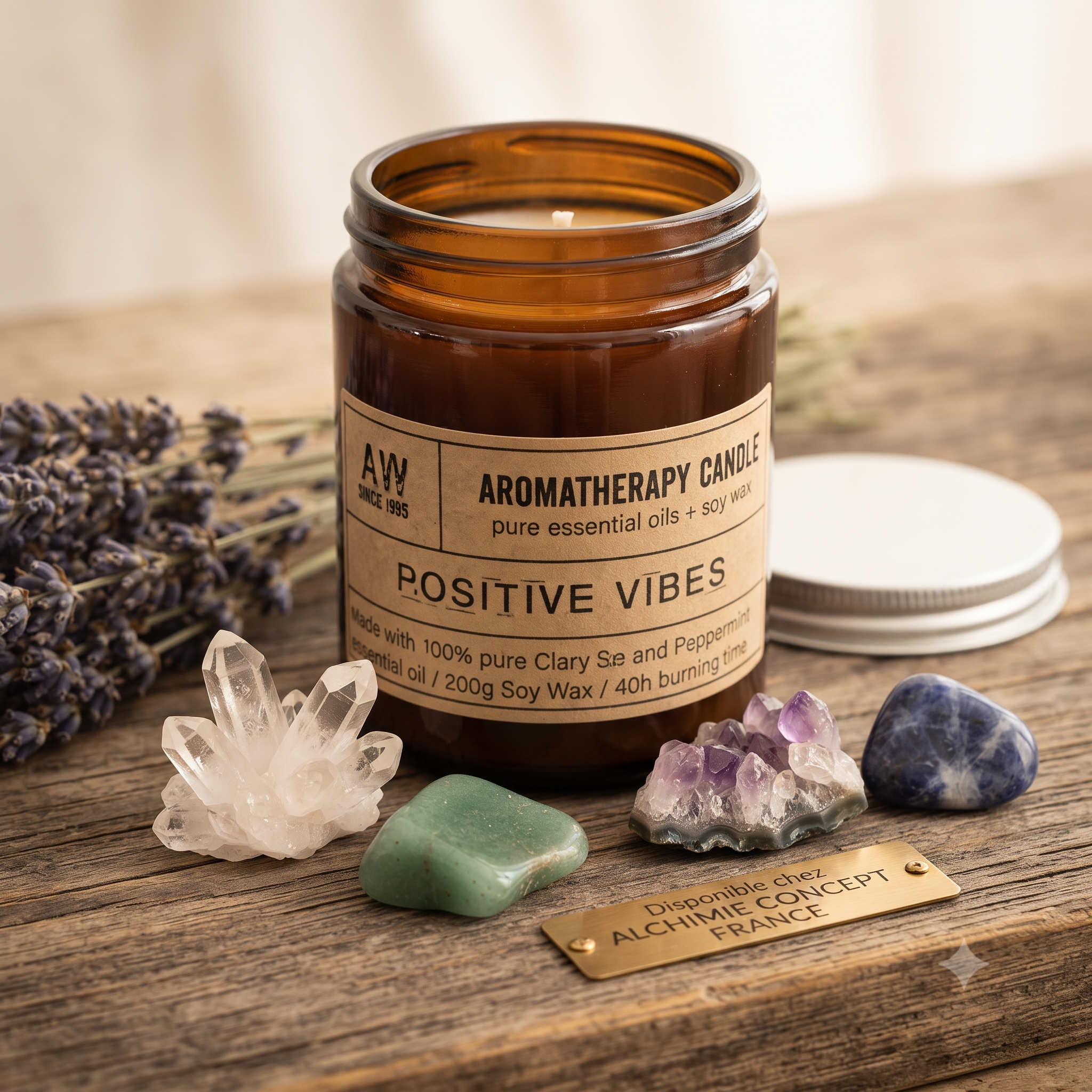 * Bougie Aromathérapie au Soja 200g - Positive Vibes | Sauge Sclarée & Menthe Poivrée