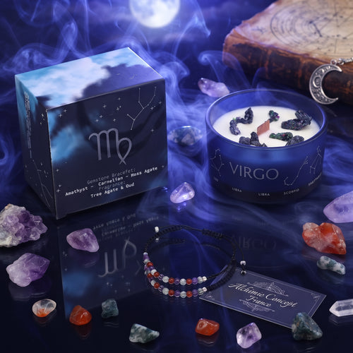 * Bougie Cristal Zodiaque avec Bracelet en Pierres Précieuses – Vierge