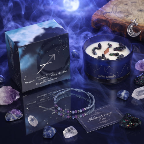 * Bougie Cristal Zodiaque avec Bracelet en Pierres Précieuses – Sagittaire