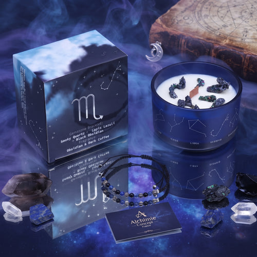* Bougie Cristal Zodiaque avec Bracelet en Pierres Précieuses – Scorpion