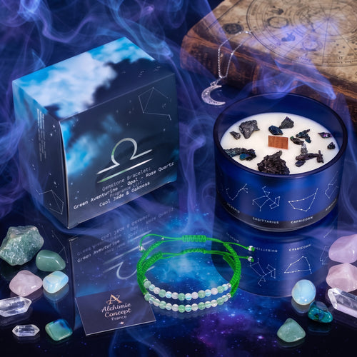 * Bougie Cristal Zodiaque avec Bracelet en Pierres Précieuses – Balance