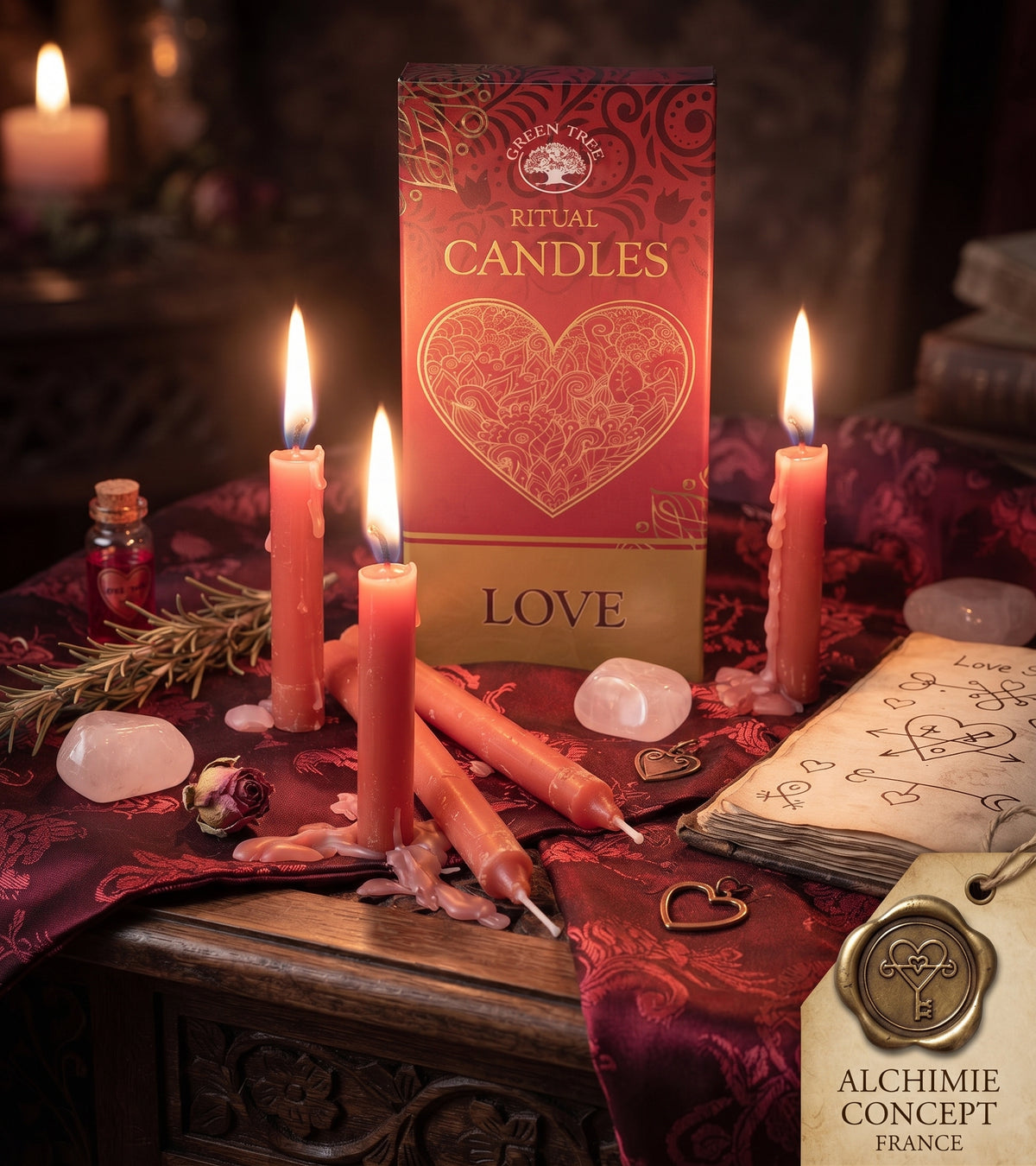 Bougies Rituel Amour – Lot de 10 Bougies Teintées dans la Masse | 13 cm