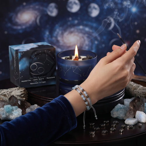 * Bougie Cristal Zodiaque avec Bracelet en Pierres Précieuses – Cancer