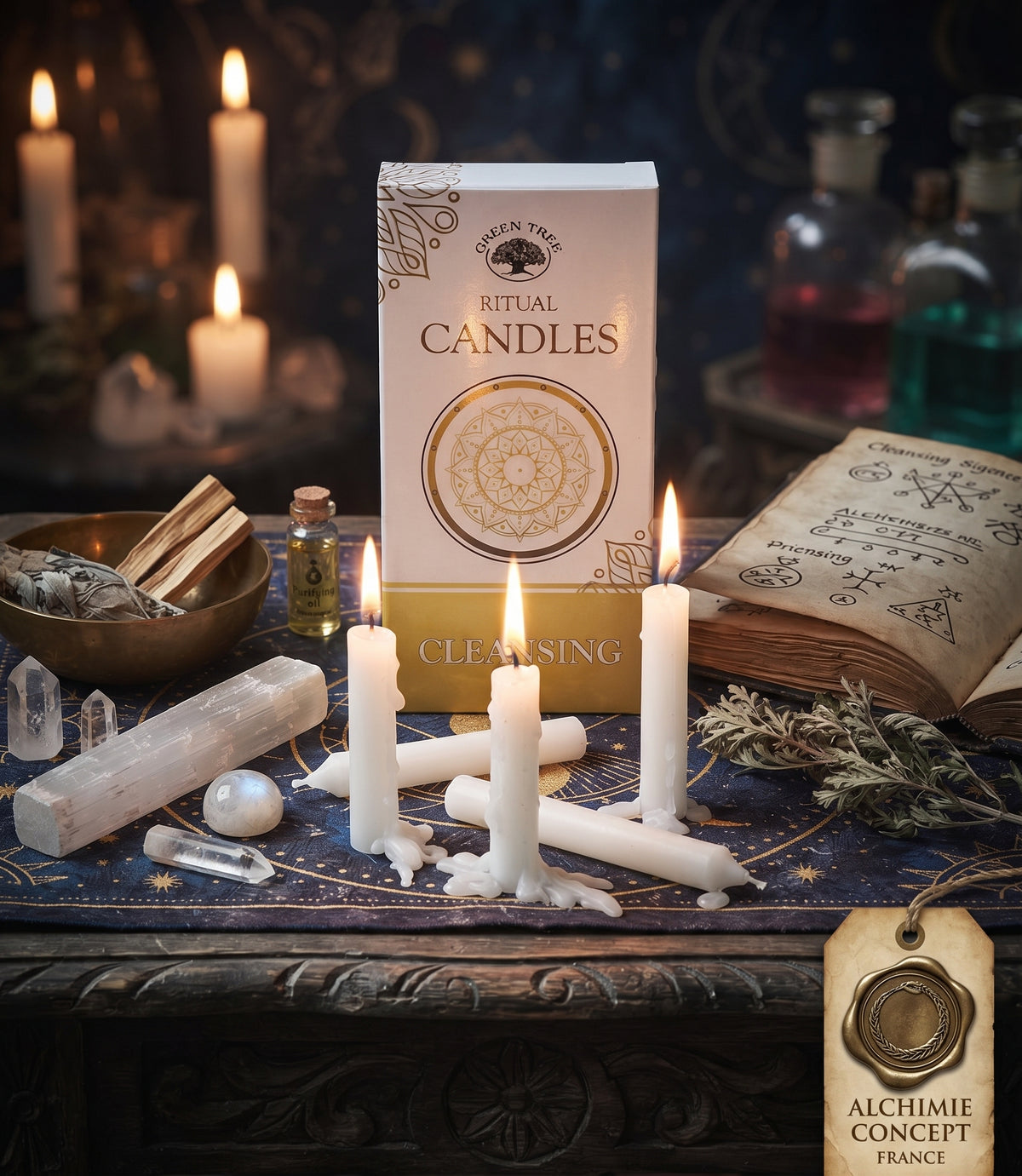 Bougies Rituel Nettoyage Énergétique – Lot de 10 Bougies Teintées dans la Masse | 13 cm