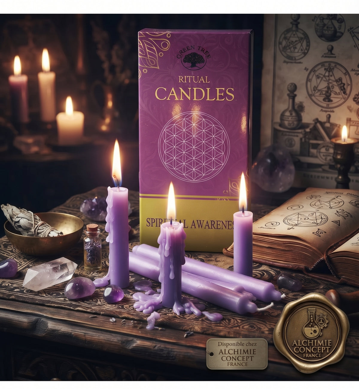 Bougies Rituel Conscience Spirituelle – Lot de 10 Bougies Teintées dans la Masse | 13 cm