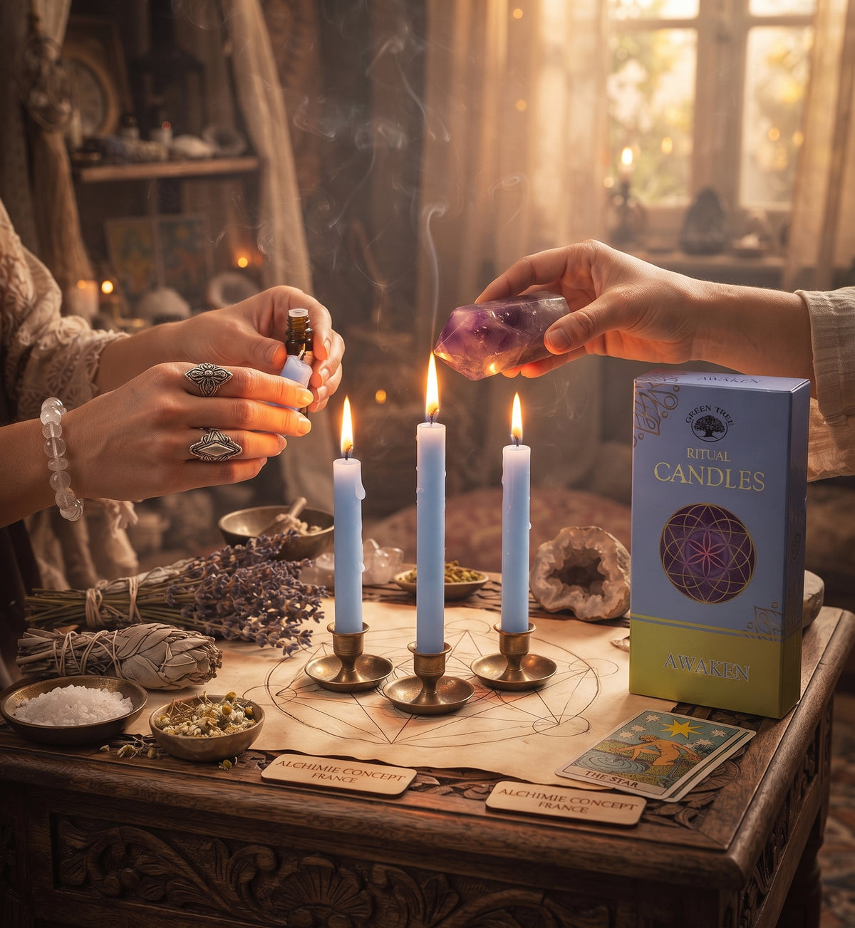 Bougies Rituel Éveil Spirituel – Lot de 10 Bougies Teintées dans la Masse | 13 cm