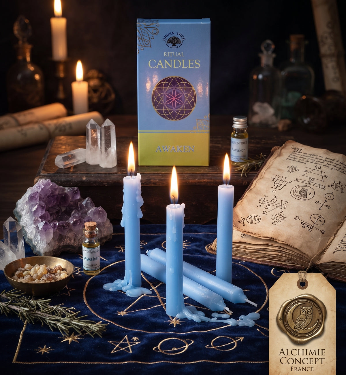 Bougies Rituel Éveil Spirituel – Lot de 10 Bougies Teintées dans la Masse | 13 cm