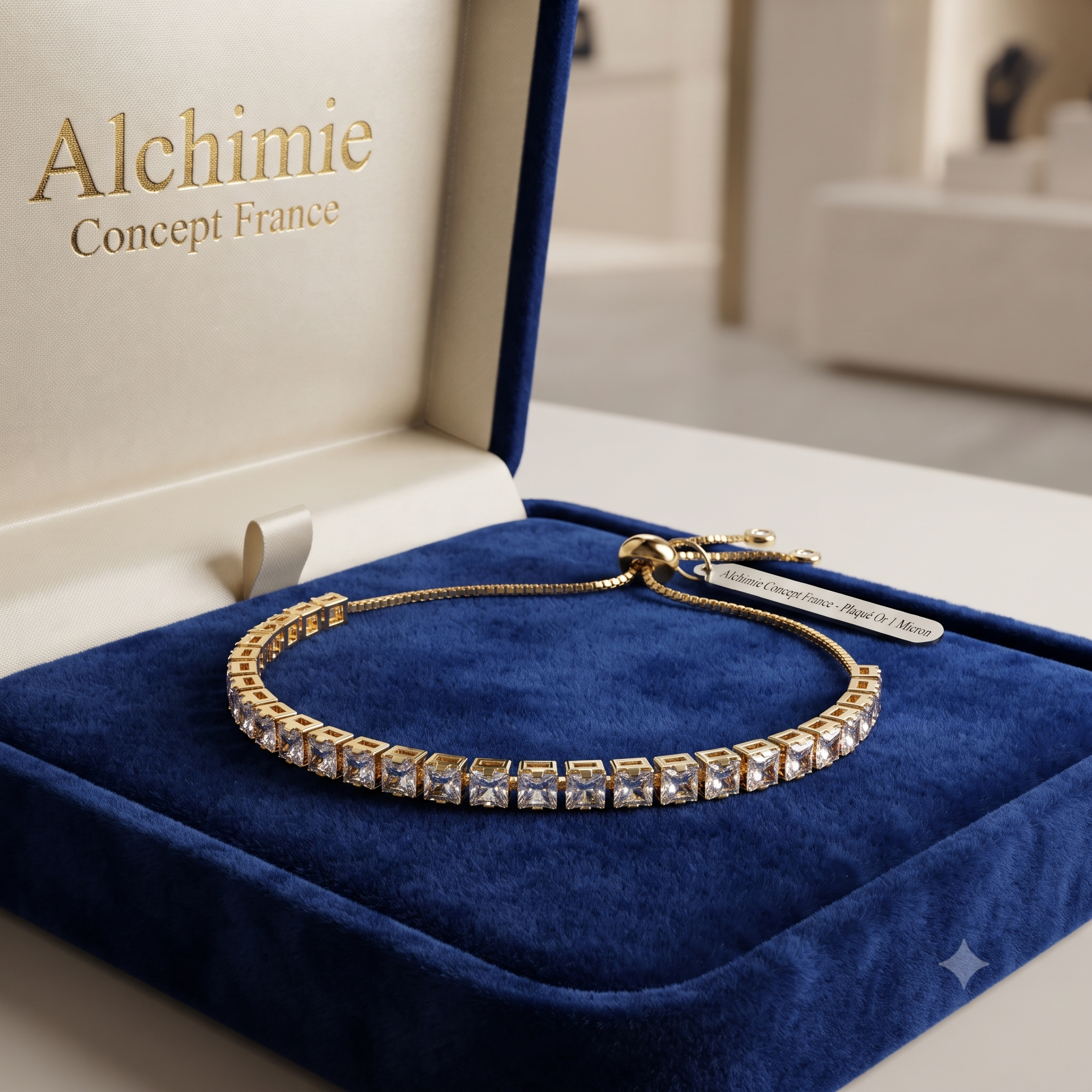 * Bracelet Femme Coulissant Lignée de Strass Doré – Plaqué Or 1 Micron Premium | Bijou Glamour Réglable