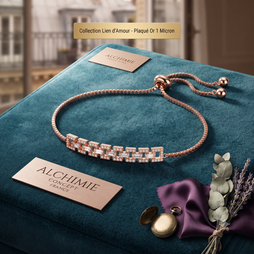 * Bracelet Luxe Serti Or Rose Carré – Diamants CZ | Collection Alchimie