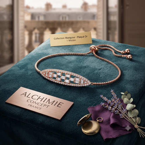* Bracelet Luxe Serti Main Or Rose – Plaque Ovale Diamants CZ | Alchimie Concept France