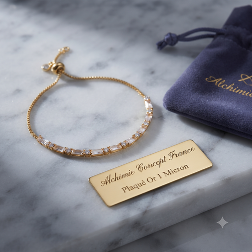 * Bracelet Femme Coulissant Doré Plaqué Or 1 Micron — Zirconiums Blancs Scintillants