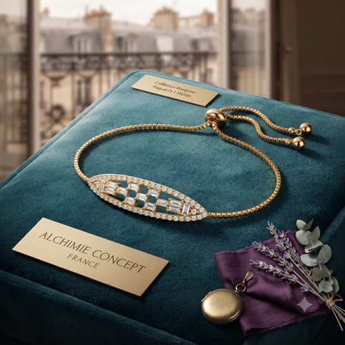 * Bracelet Luxe Serti Main Doré – Plaque Ovale Diamants CZ | Alchimie Concept France