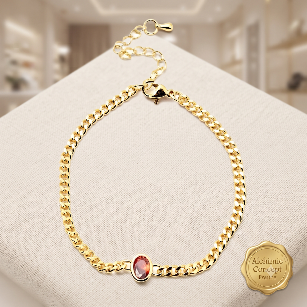 * Bracelet Femme Doré Pendant Ovale Champagne – Plaqué Or 1 Micron