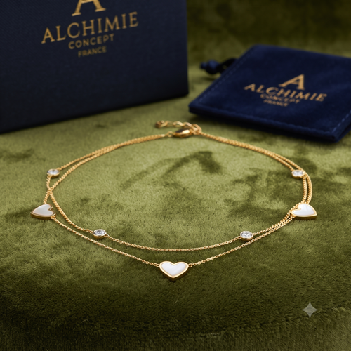 * Bracelet Femme Souple 3 Breloques Cœur Doré Or 18K – Plaqué Or 1 Micron Premium | Bijou Élégant