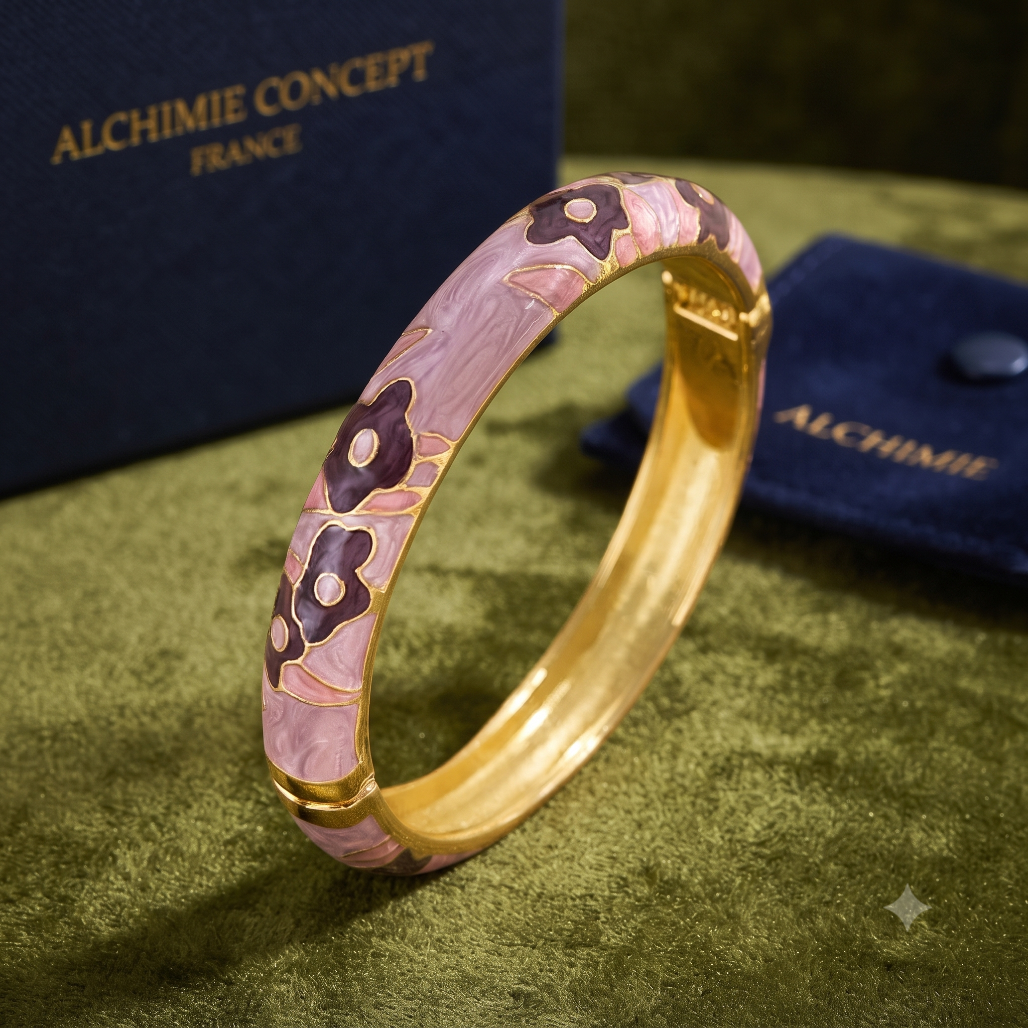 * Bracelet Femme Jonc Émail Mauve Plaqué Or 18K – Or 1 Micron Premium | Bijou Élégant Intemporel