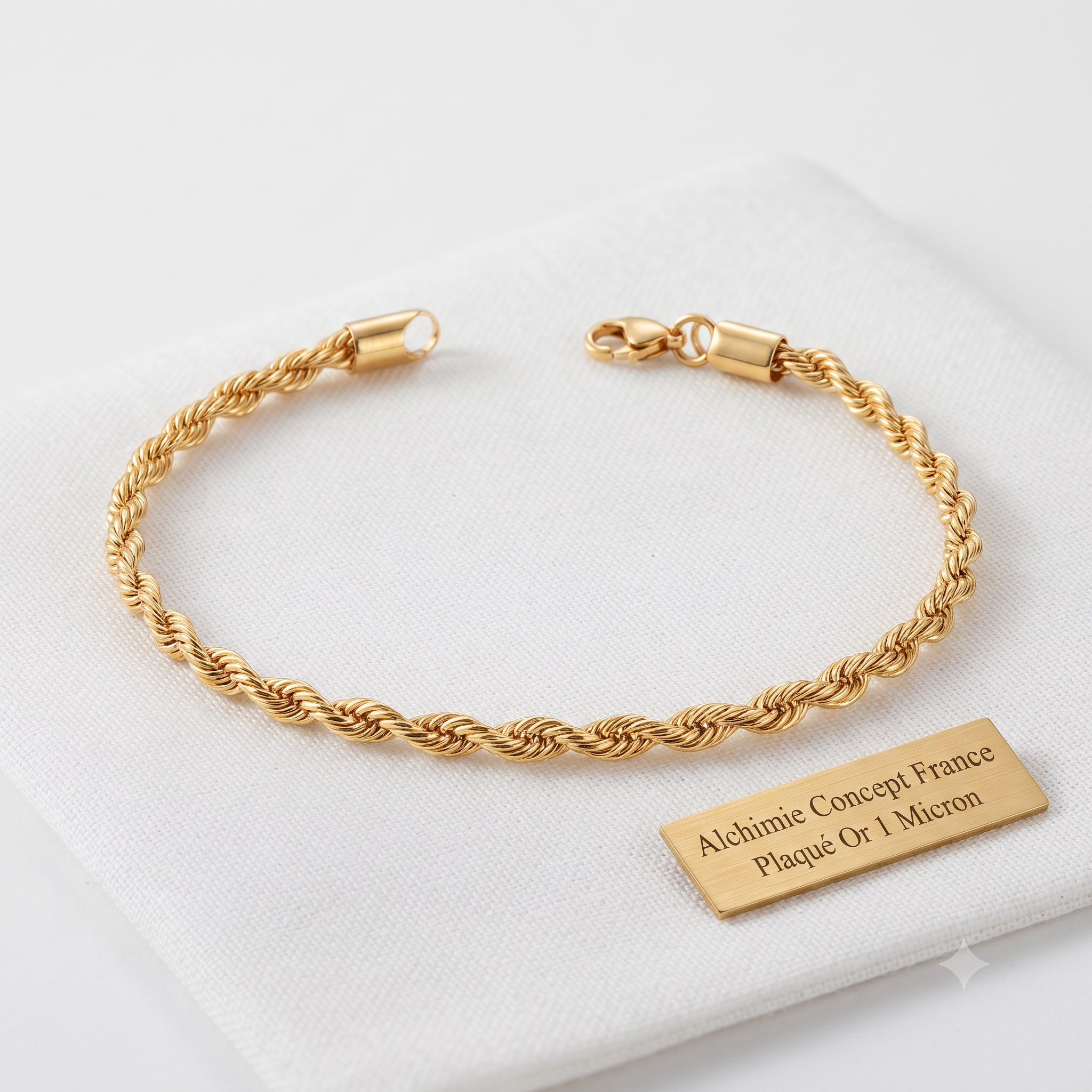 * Bracelet Femme Mailles Torsadées Doré Plaqué Or 1 Micron — 20 cm 6 mm