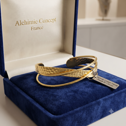 * Bracelet Manchette Double Rangs Femme Doré – Plaqué Or 1 Micron Premium | Bijou Moderne Sophistiqué