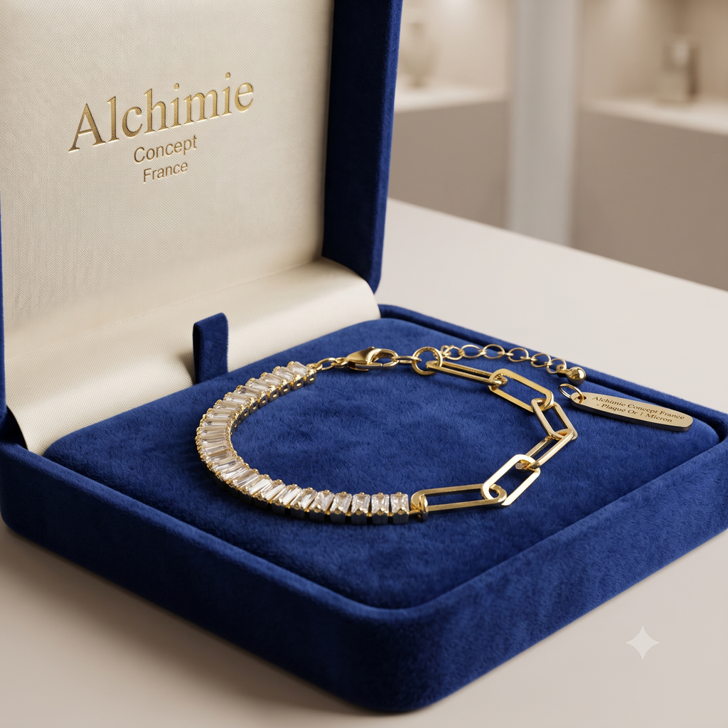* Bracelet Femme Souple Chaîne Trombone Diamants Zirconiums Doré – Plaqué Or 1 Micron | Bijou Glamour