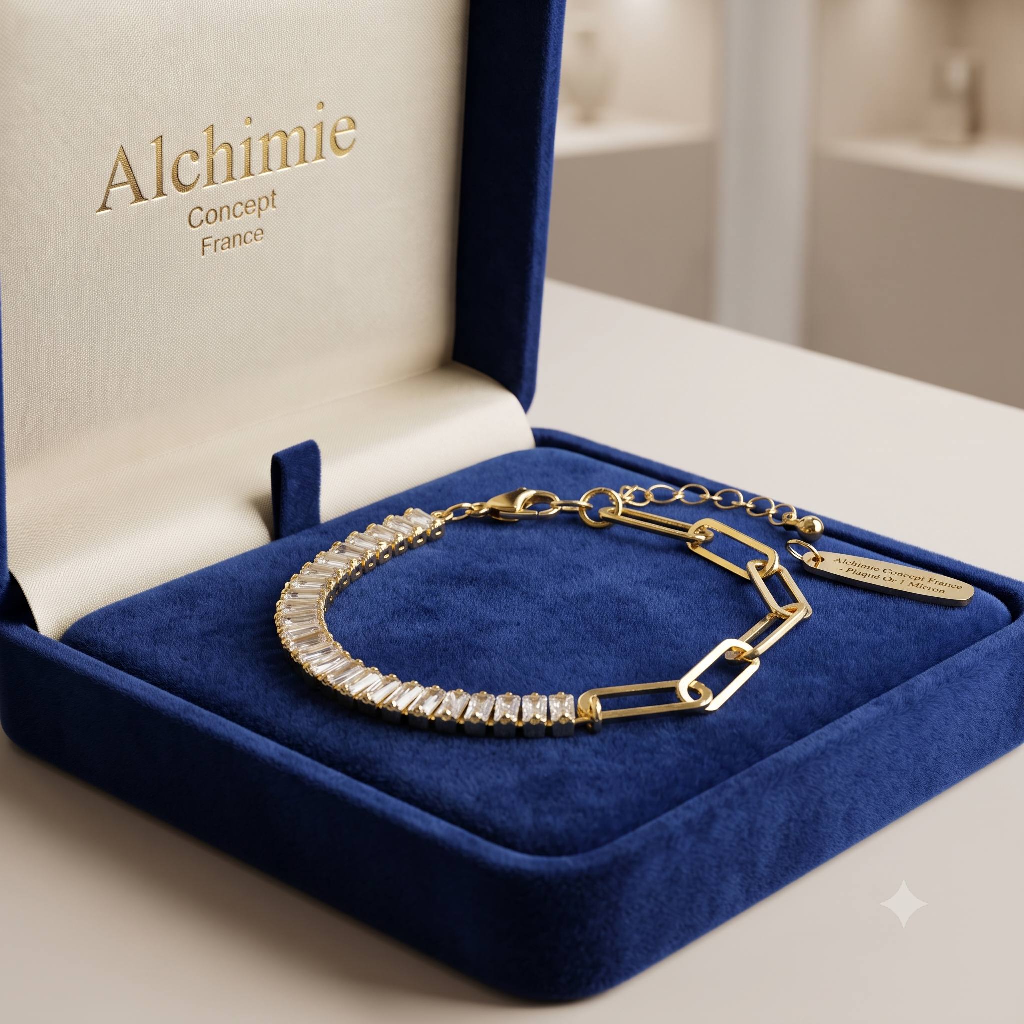 * Bracelet Femme Souple Chaîne Trombone Diamants Zirconiums Doré – Plaqué Or 1 Micron | Bijou Glamour