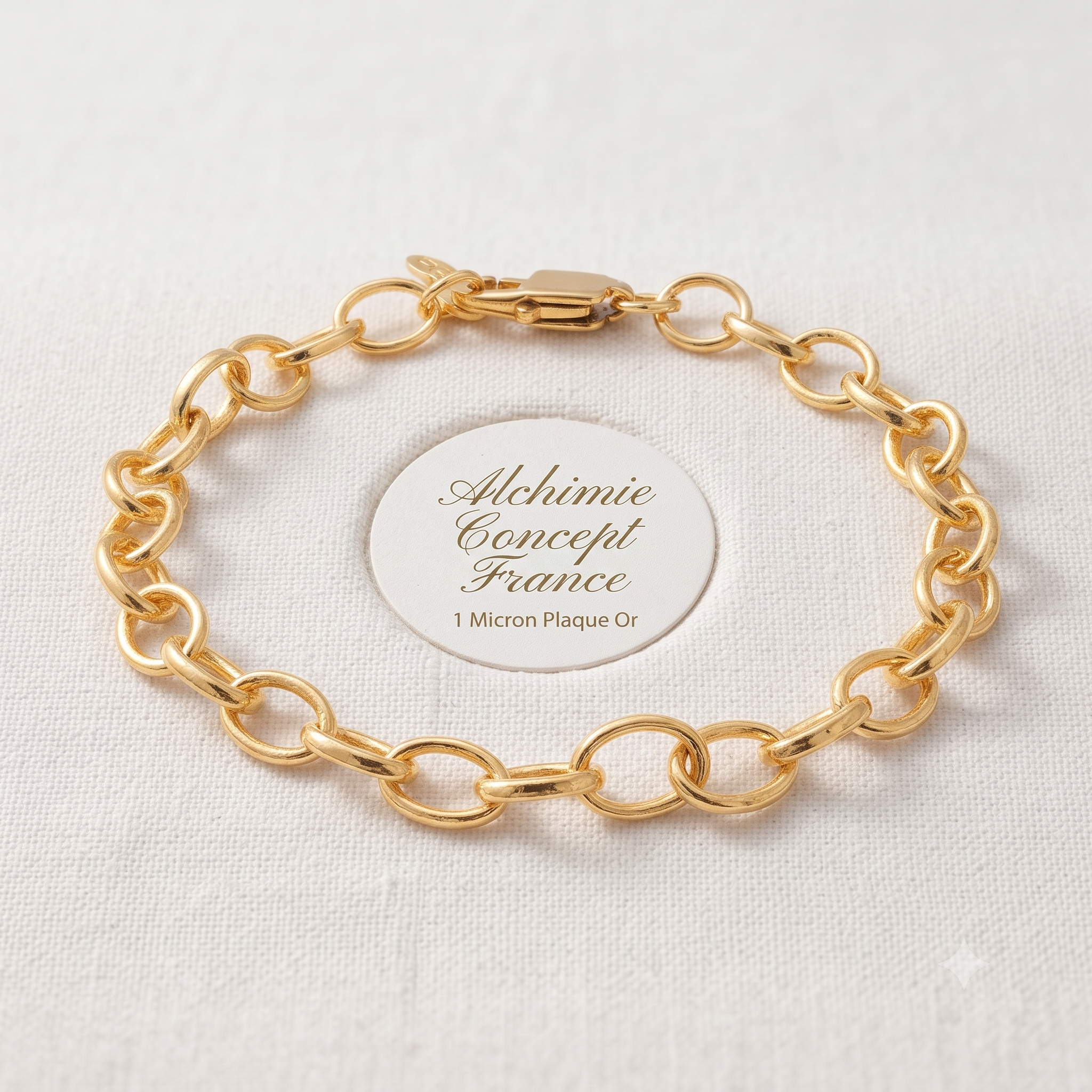 * Bracelet Femme Chaîne Forçat Doré Plaqué Or 1 Micron — Diamant CZ 18 cm Souple