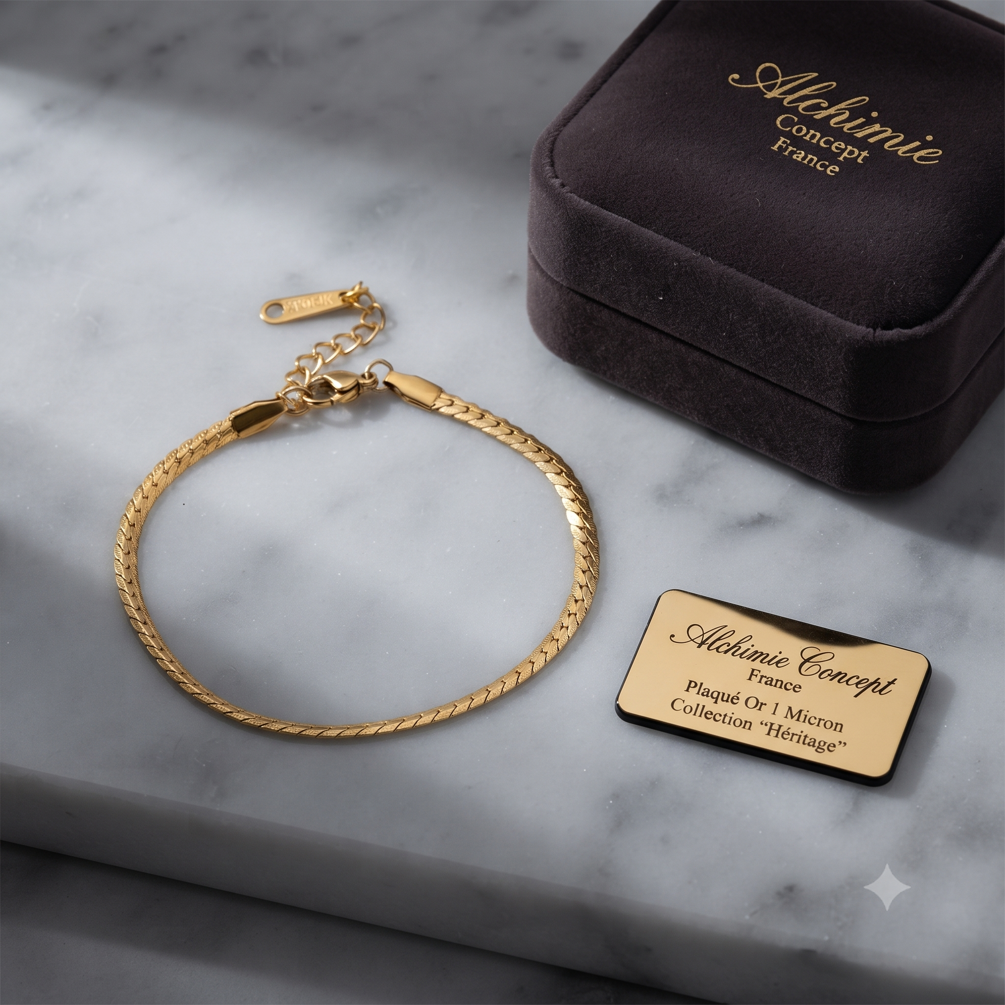* Bracelet Femme Maille Serpent Doré Plaqué Or 1 Micron — 17+3 cm Tendance