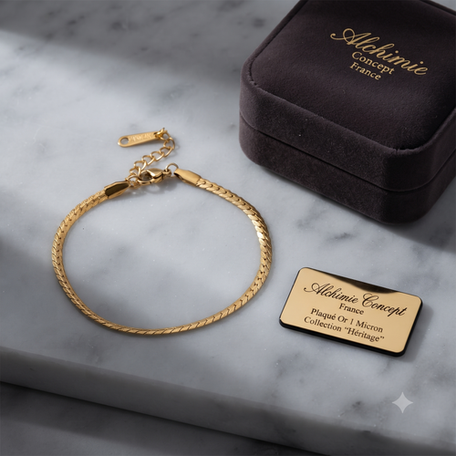 * Bracelet Femme Maille Serpent Doré Plaqué Or 1 Micron — 17+3 cm Tendance
