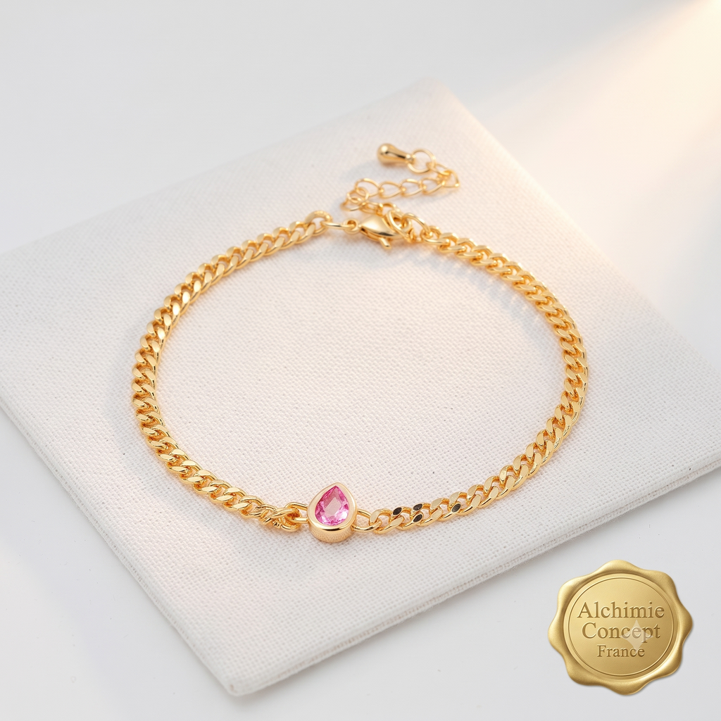 * Bracelet Femme Doré Pendant Rose – Plaqué Or 1 Micron