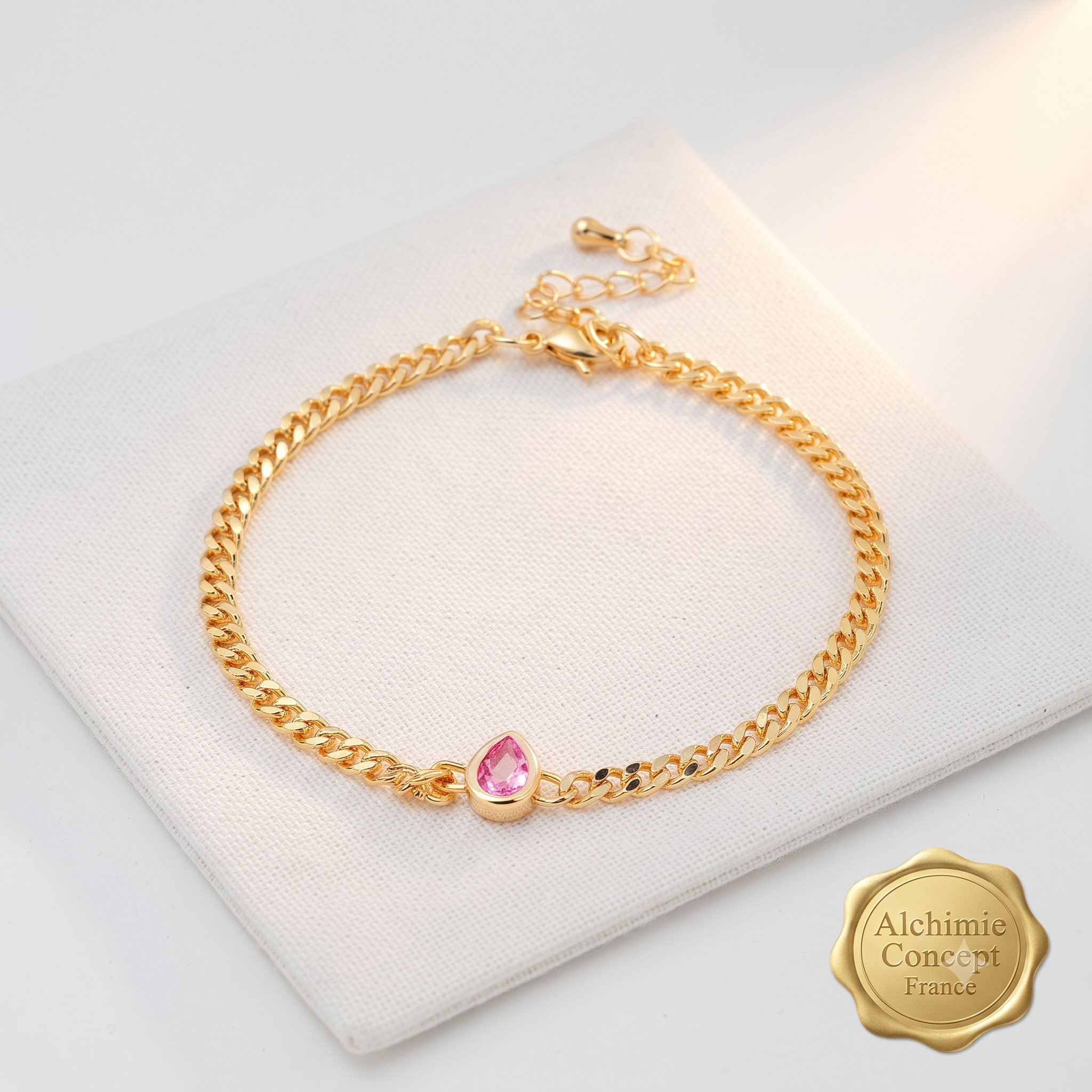 * Bracelet Femme Doré Pendant Rose – Plaqué Or 1 Micron