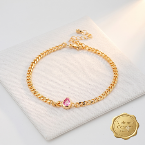 * Bracelet Femme Doré Pendant Rose – Plaqué Or 1 Micron