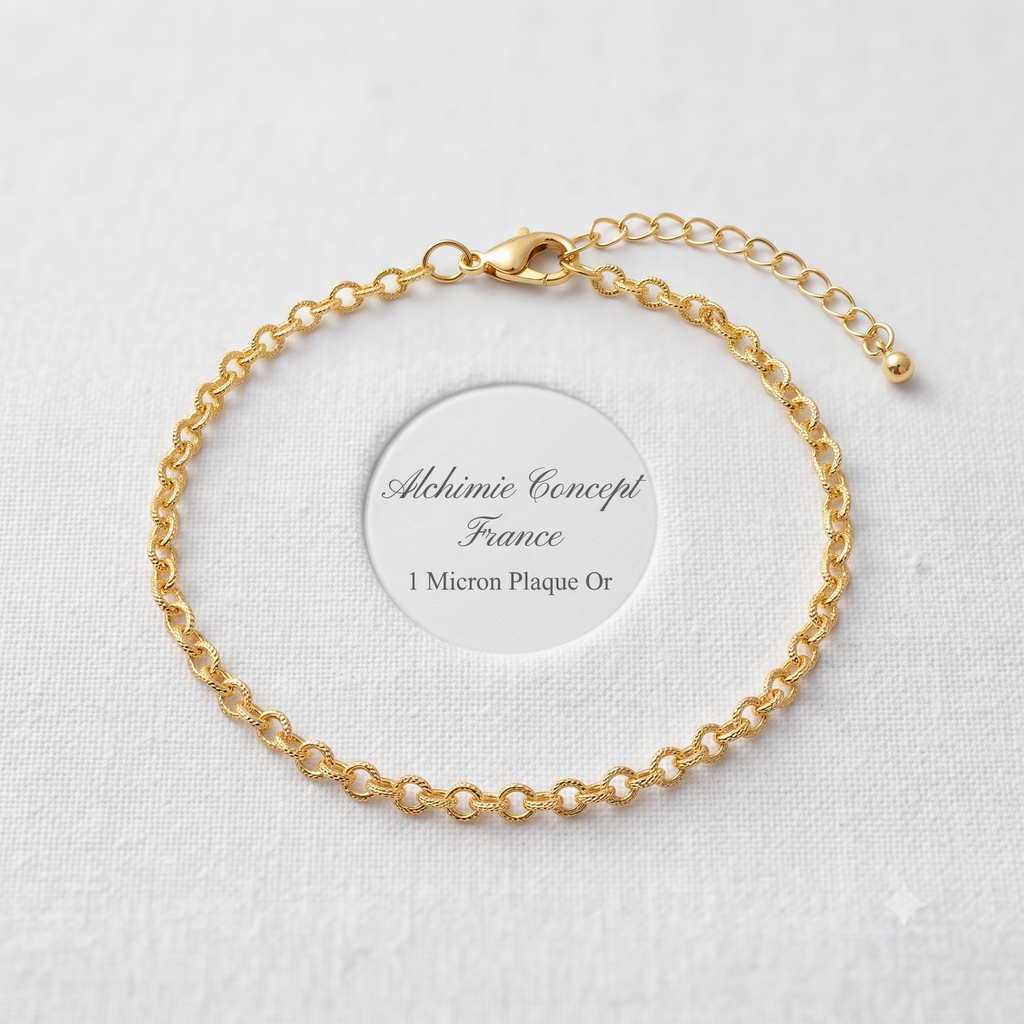 * Bracelet Femme Maille Forçat Doré Plaqué Or 1 Micron — Souple 19+6 cm avec Rallonge