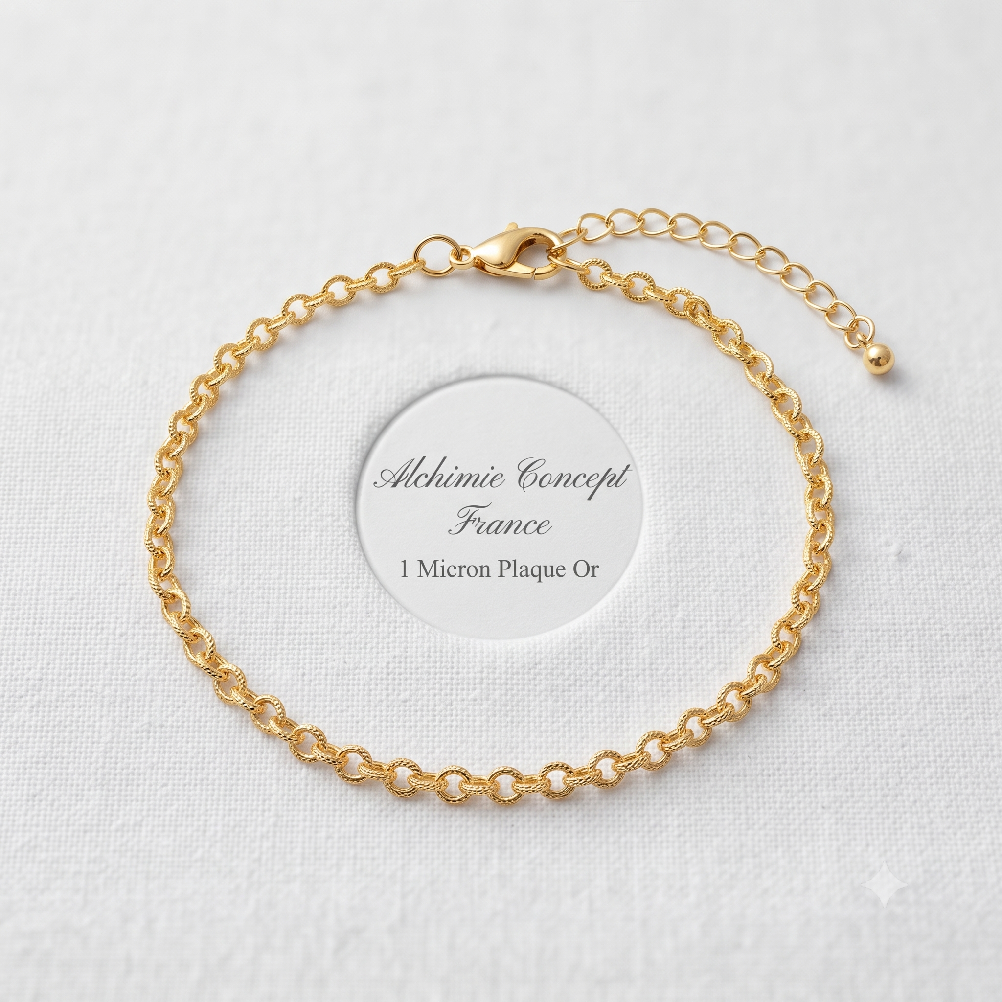 * Bracelet Femme Maille Forçat Doré Plaqué Or 1 Micron — Souple 19+6 cm avec Rallonge