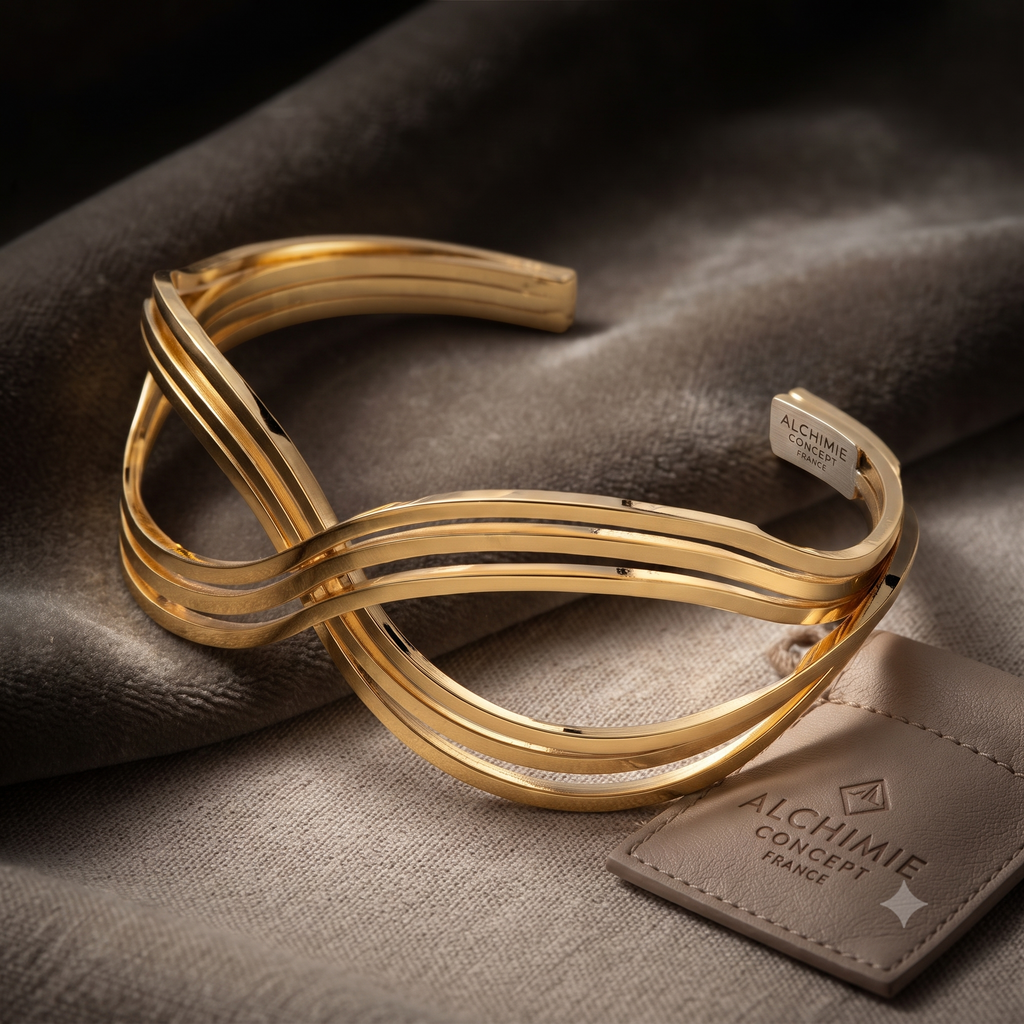 * Bracelet Jonc Femme Doré Symbole Infini – Plaqué Or 1 Micron