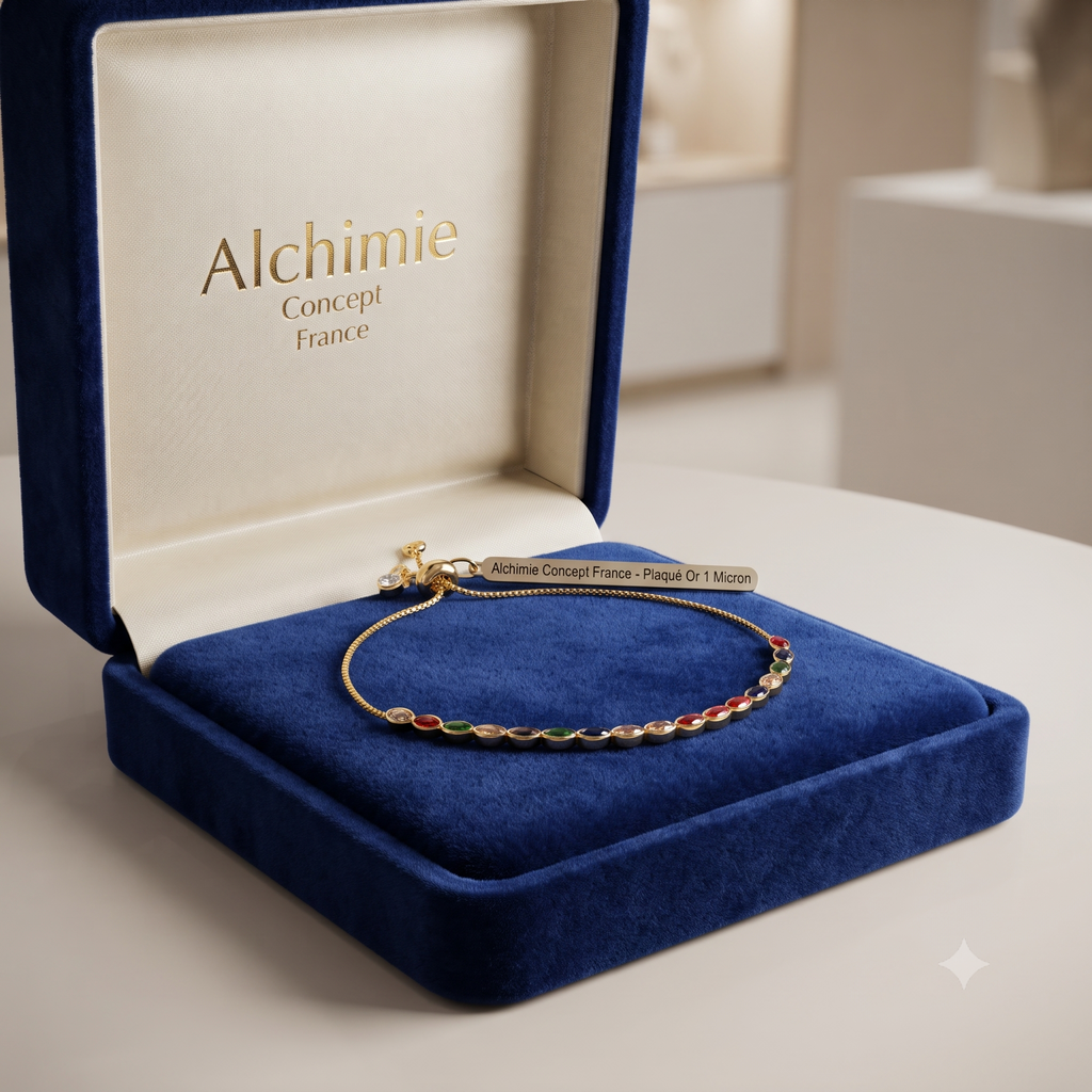 * Bracelet Femme Coulissant Diamants Zirconiums Colorés Doré – Plaqué Or 1 Micron | Bijou Scintillant Réglable