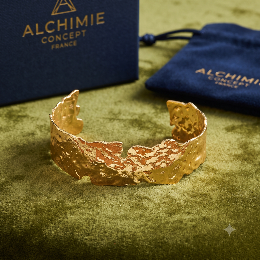 * Bracelet Femme Manchette Ciselée Dorée – Plaqué Or 1 Micron Premium | Bijou Élégant Tendance