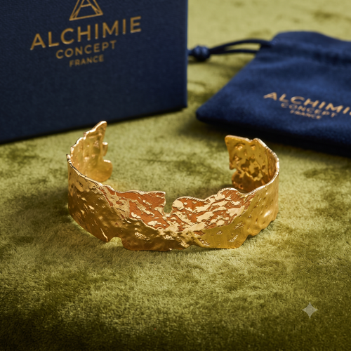 * Bracelet Femme Manchette Ciselée Dorée – Plaqué Or 1 Micron Premium | Bijou Élégant Tendance