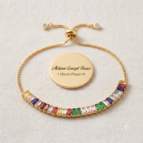 * Bracelet Femme Bolo Coulissant Doré Plaqué Or 1 Micron — Perles de Verre Réglable