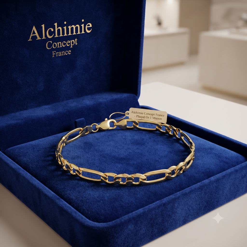 * Bracelet Femme Doré Maille Figaro – Plaqué Or 1 Micron Premium | Bijou Classique Élégant