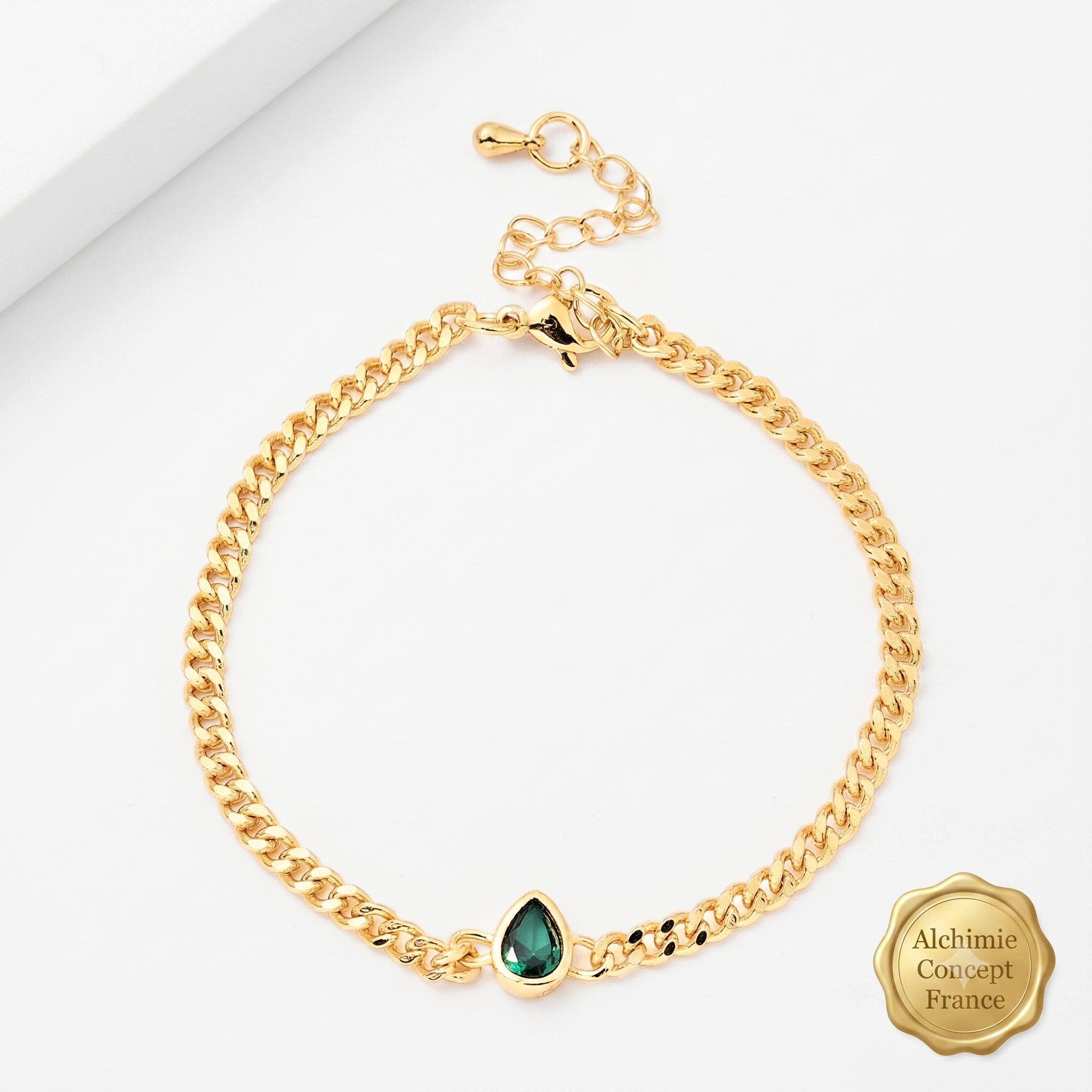 * Bracelet Femme Doré Pendant Vert – Plaqué Or 1 Micron