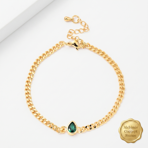 * Bracelet Femme Doré Pendant Vert – Plaqué Or 1 Micron