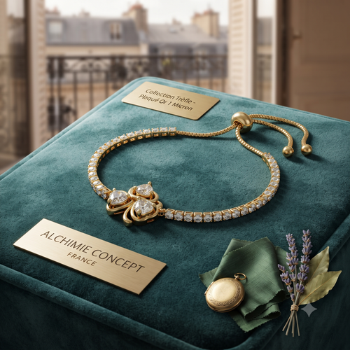 * Bracelet Souple Fin Petits Cœurs Strass Doré – Plaqué Or | Alchimie Concept France